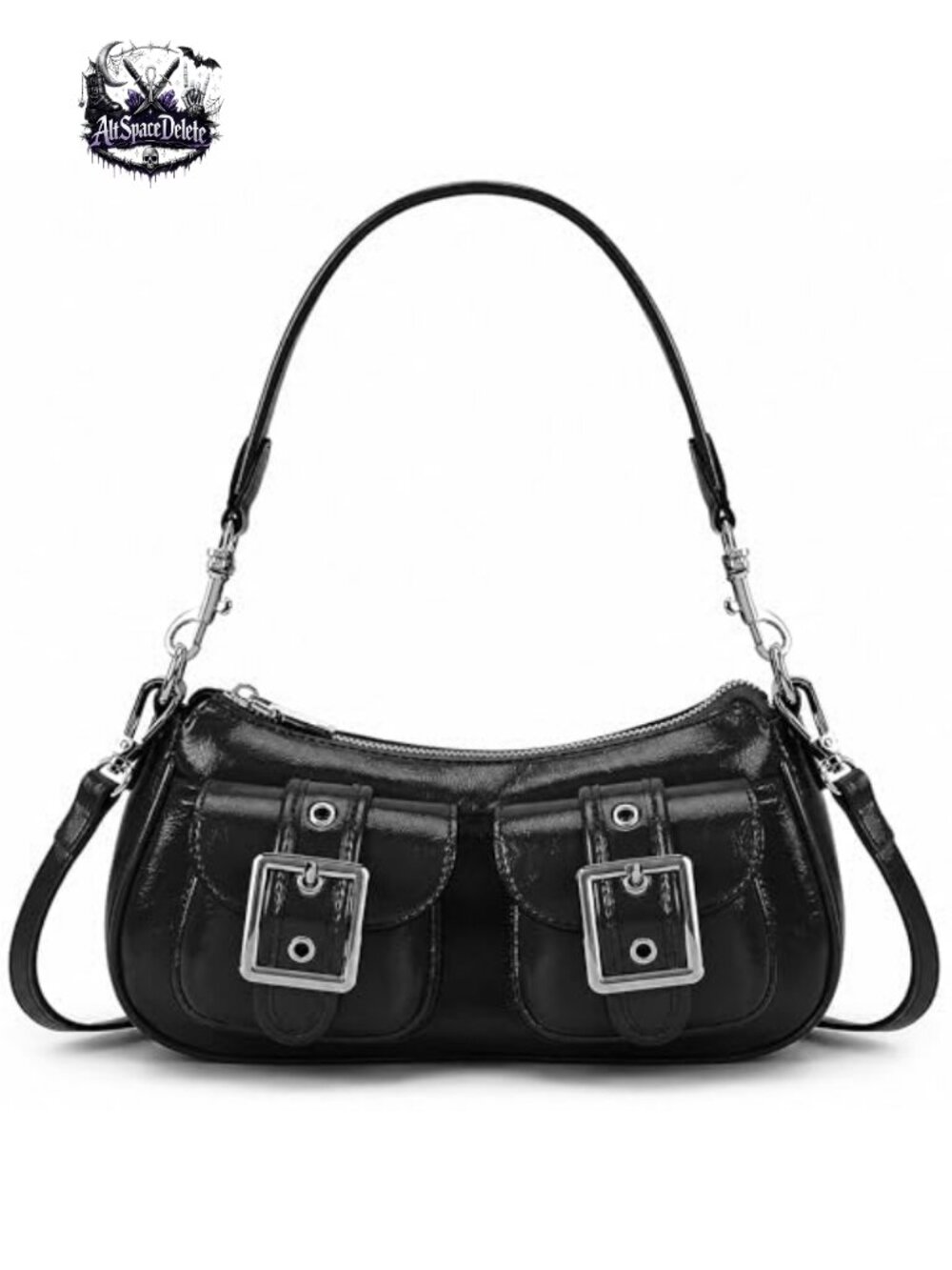 Faux Leather Punk Crossbody Shoulder Bag Dual Pocket Adjustable Strap